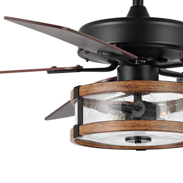 Joanna 52" Rustic Industrial Iron/Wood/Seeded Glass Mobile-App/Remote-Controlled LED Ceiling Fan - JONATHAN Y